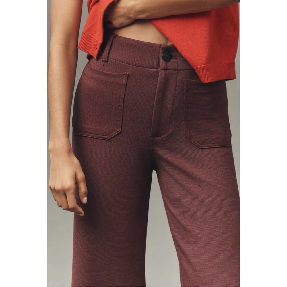 Anthropologie The Colette Knit Crop Wide-Leg Pants Burgundy Red 25 - Picture 3 of 10